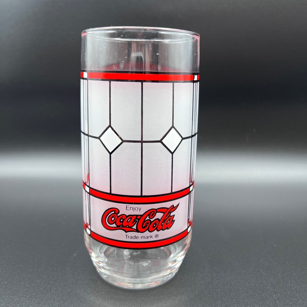 Vintage Libbey Coca Cola Drinking Glasses Tiffany Frosted Stained Glass